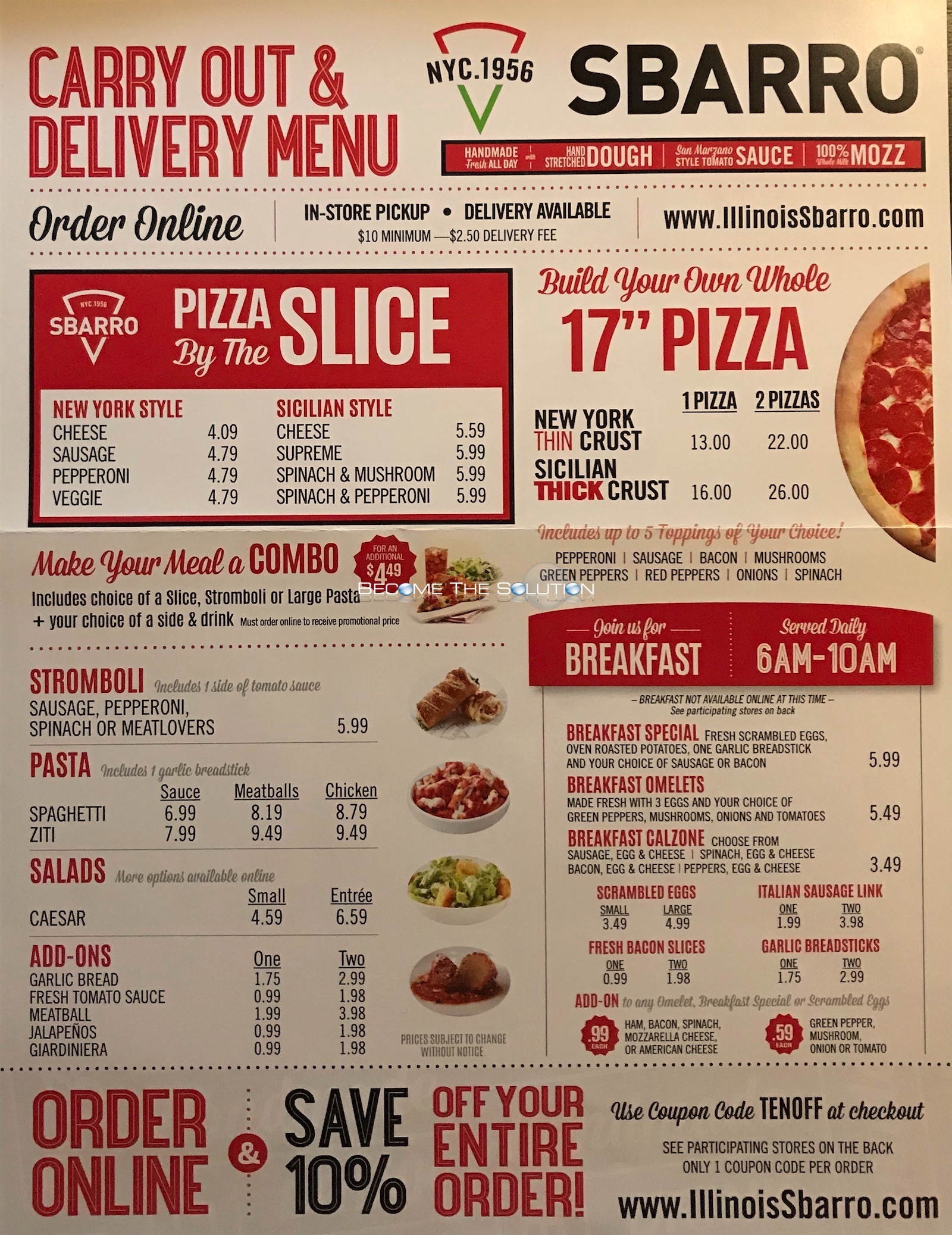 Sbarro Pizza Menu Chicago (Scanned Menu With Prices)